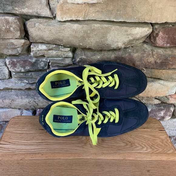 POLO Jacory Ralph Lauren Men's Sneakers Navy Blue Suede Yellow - Picture 8 of 15